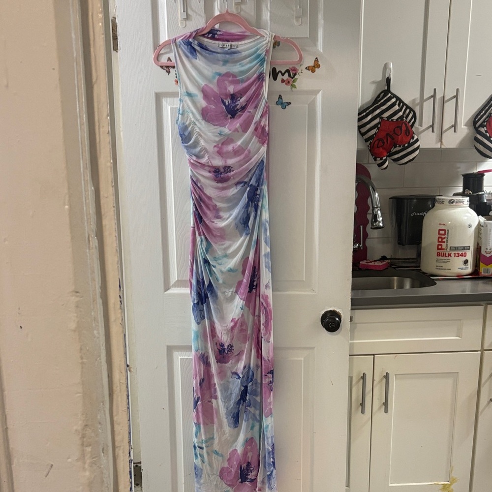 Floral Maxi Dress with Pink and Blue Accents